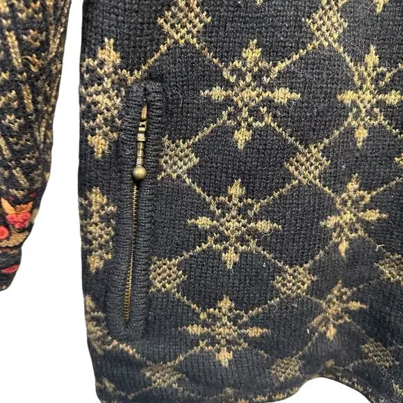 VTG Icelandic Design Wool Cardigan Jacket Womens M Embroidered Nordic Zip